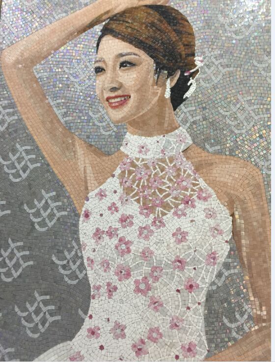 Hand Cut Glass Mosaic with Lady Pattern